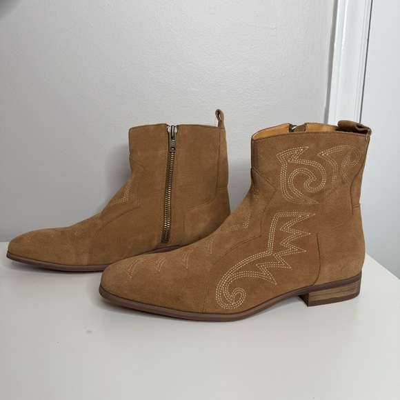 Dingo Men’s Tan Brooks Embroidered Round Toe Zip Up Boots Ankle - 10.5 - Picture 4 of 12